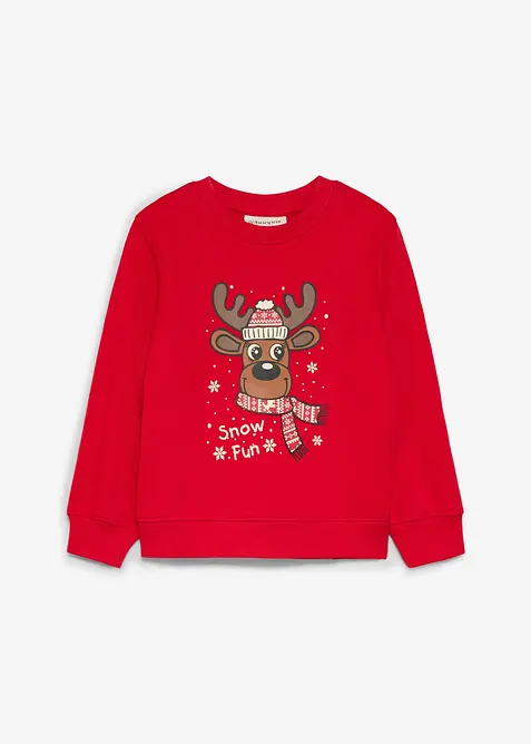Weihnachtliches Sweatshirt aus Bio Baumwolle in rot von vorne - bonprix