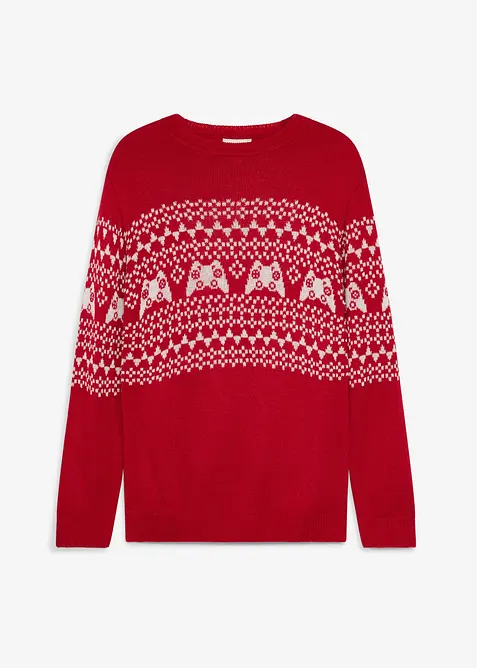 Grobstrick-Pullover mit eingestricktem Gamer-Motiv in rot von vorne - bonprix
