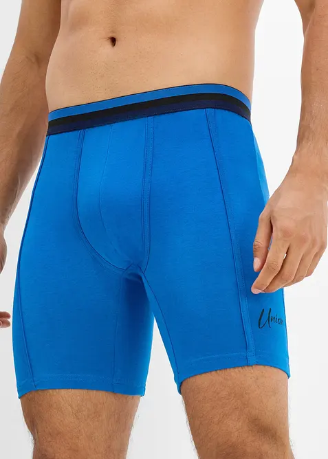 Lange Boxershorts eng mit weicher Baumwolle (3er Pack) in blau von vorne - bonprix
