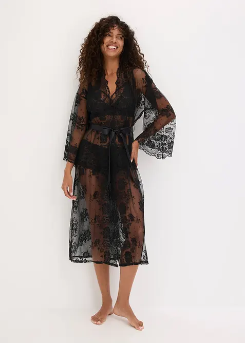 Langer Kimono in schwarz von vorne (Totalaufnahme) - bonprix
