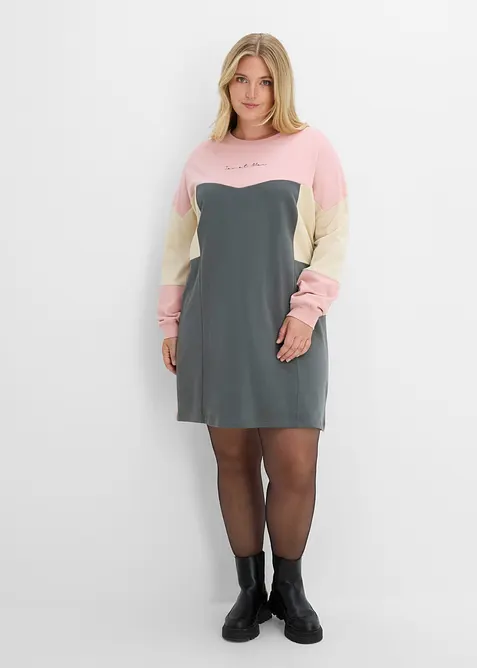 Sweatkleid aus reiner Baumwolle in grau von vorne (Totalaufnahme) - bonprix