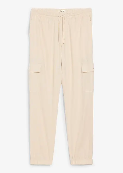 Cargo-Joggpants aus Leinen-Mix in Regular Fit in beige von vorne - bonprix