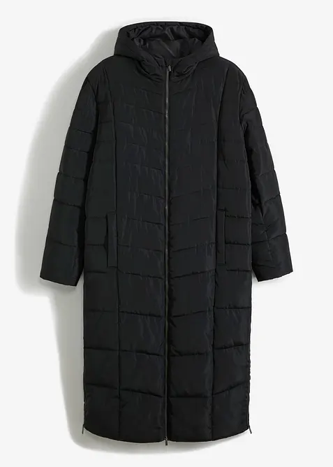 Langer Steppmantel mit Kapuze in schwarz von vorne - bonprix