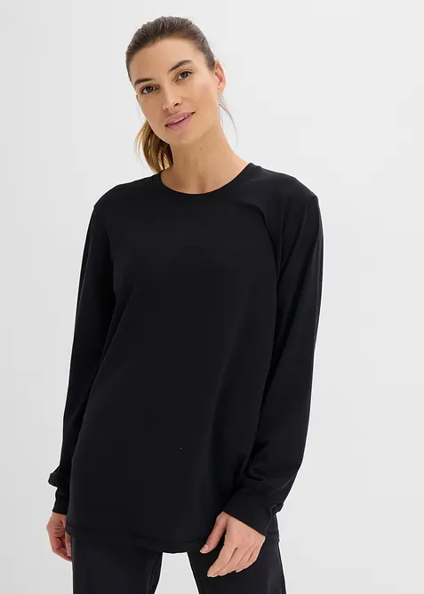 Sport-Shirt mit Baumwolle, schnelltrocknend in schwarz von vorne (im Anschnitt) - bonprix