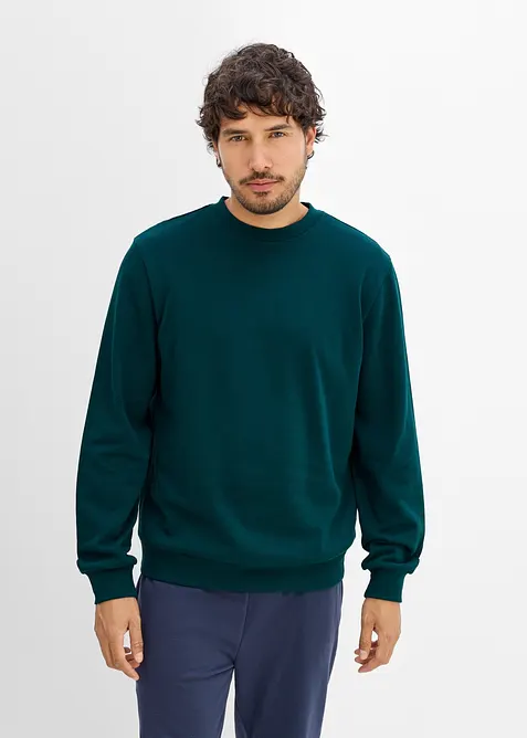 Sweatshirt aus weichem Baumwoll-Mix in petrol von vorne (im Anschnitt) - bonprix
