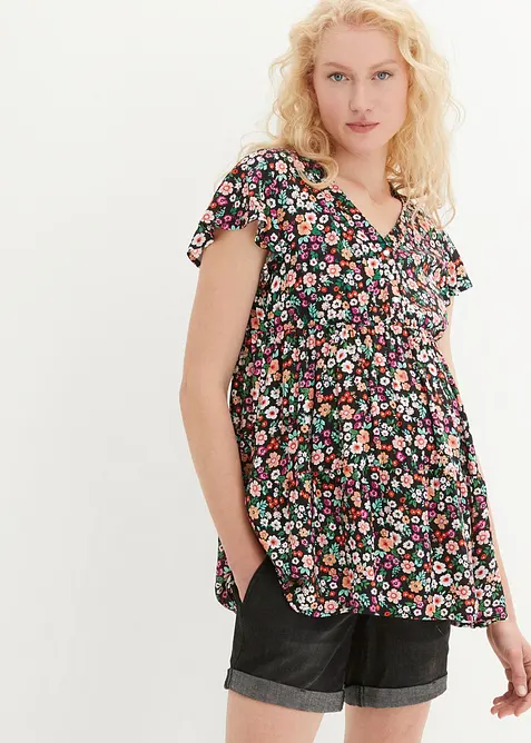 2-in-1 Umstands- und Stillbluse aus fließender Viskose in schwarz von vorne (im Anschnitt) - bonprix