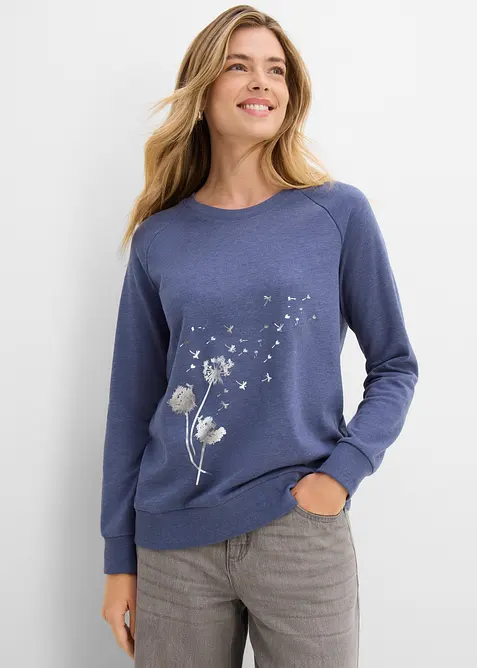 Sweatshirt aus Baumwoll-Mix in blau von vorne (im Anschnitt) - bonprix