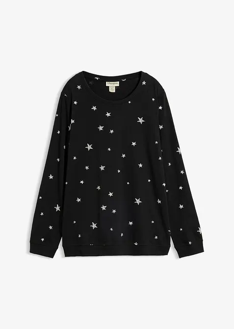 Bedrucktes Langarmshirt aus Baumwolle in schwarz von vorne - bonprix