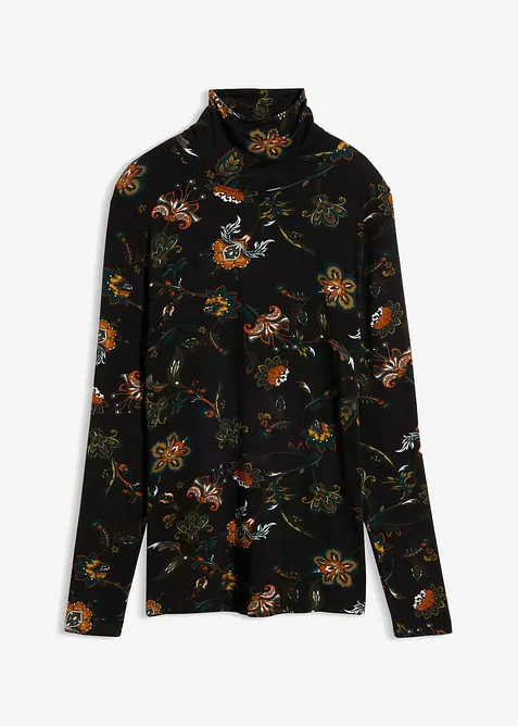 Langarmshirt mit Rollkragen in schwarz von vorne - bonprix
