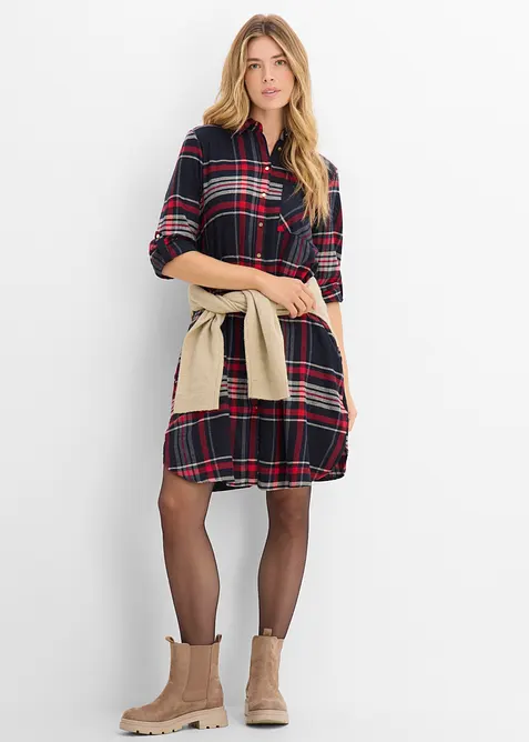 Hemdblusenkleid aus reiner Baumwolle in blau im Look von vorne (Totalaufnahme) - bonprix