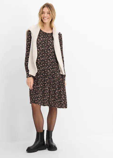Kleid aus fließender Viskose in schwarz im Look von vorne (Totalaufnahme) - bonprix
