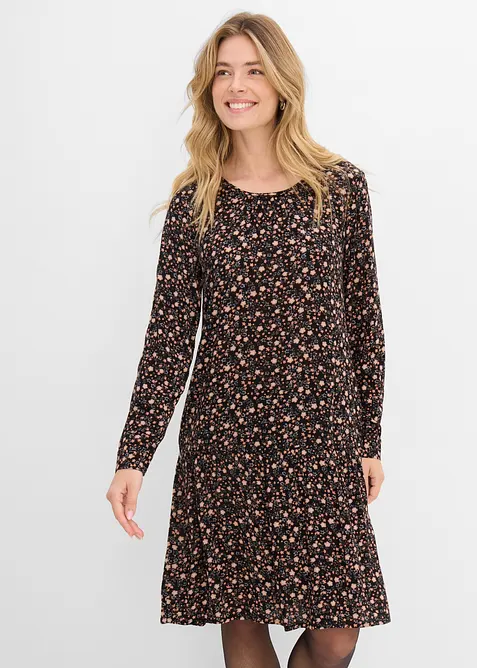 Kleid aus fließender Viskose in schwarz von vorne (Totalaufnahme) - bonprix