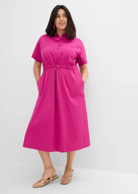 Jerseykleid aus Baumwoll-Stretch in pink von vorne (Totalaufnahme) - bonprix