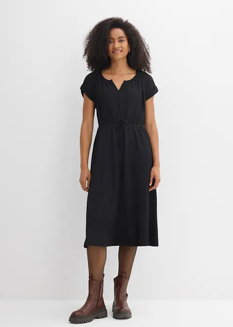 Jersey Kleid aus fließendem Viskose-Mix in schwarz von vorne (Totalaufnahme) - bonprix