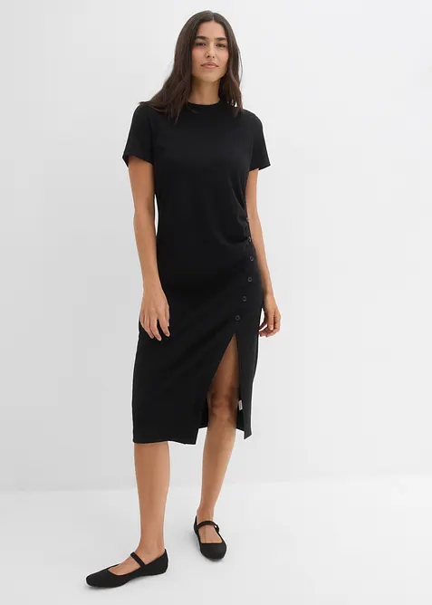 Shirtkleid aus Strukturware in schwarz von vorne (Totalaufnahme) - bonprix
