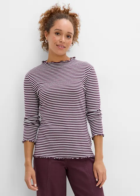 Rippshirt (2er Pack) aus reiner Baumwolle in lila von vorne (im Anschnitt) - bonprix