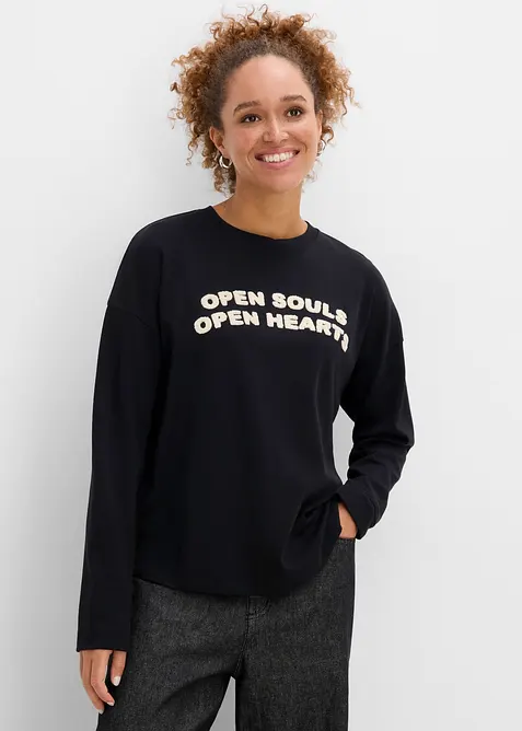Oversize-Langarmshirt aus schwerer Bio-Baumwolle in schwarz von vorne (im Anschnitt) - bonprix