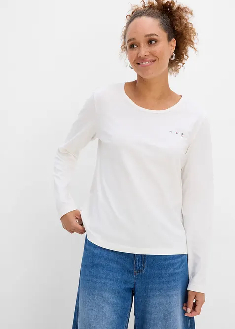 Langarmshirt aus purer Bio-Baumwolle in weiß von vorne (im Anschnitt) - bonprix