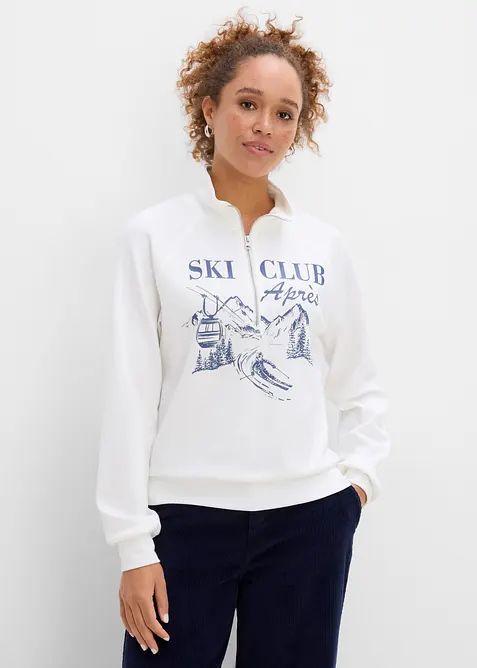 Troyer-Sweatshirt aus Scuba in weiß von vorne (im Anschnitt) - bonprix