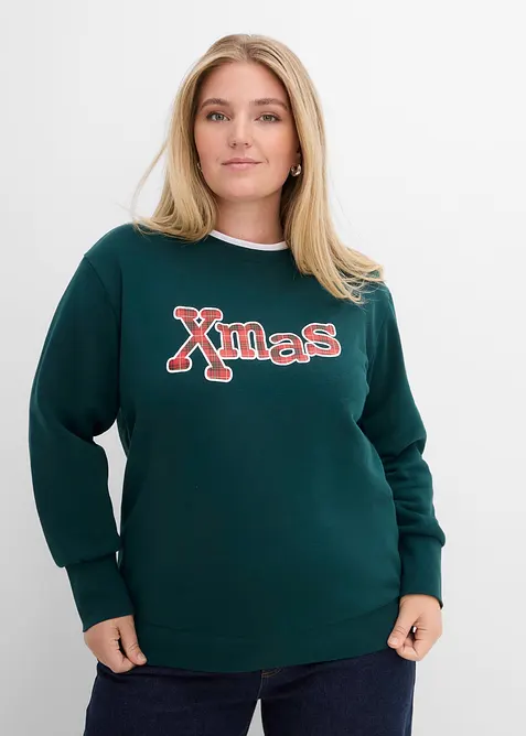 Sweatshirt aus Baumwoll-Mix in grün von vorne (im Anschnitt) - bonprix