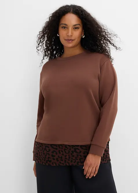 Sweatshirt mit Leo-Besatz in braun von vorne (im Anschnitt) - bonprix