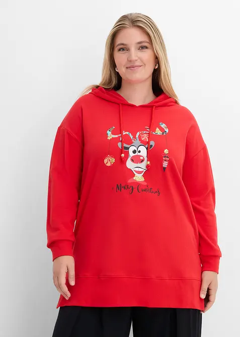 Long-Sweatshirt mit Baumwolle in rot von vorne (im Anschnitt) - bonprix