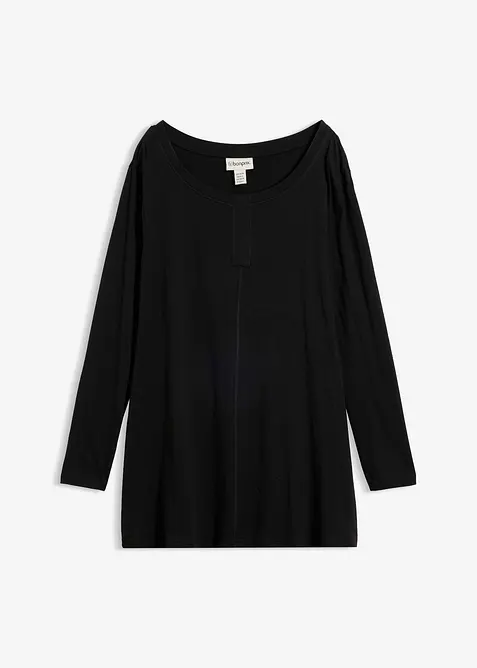 Langarmshirt aus Baumwoll-Viskose-Mix in schwarz von vorne - bonprix