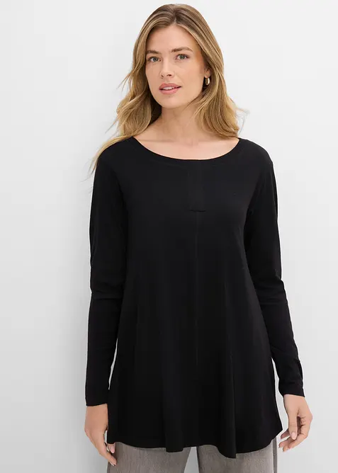 Langarmshirt aus Baumwoll-Viskose-Mix in schwarz von vorne (im Anschnitt) - bonprix