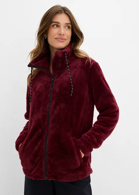 Teddy-Fleece-Jacke in rot von vorne (im Anschnitt) - bonprix