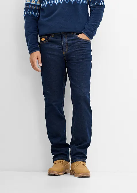 Thermo Classic-Fit-Jeans mit wärmendem Fleecefutter, Straight in blau von vorne - bonprix