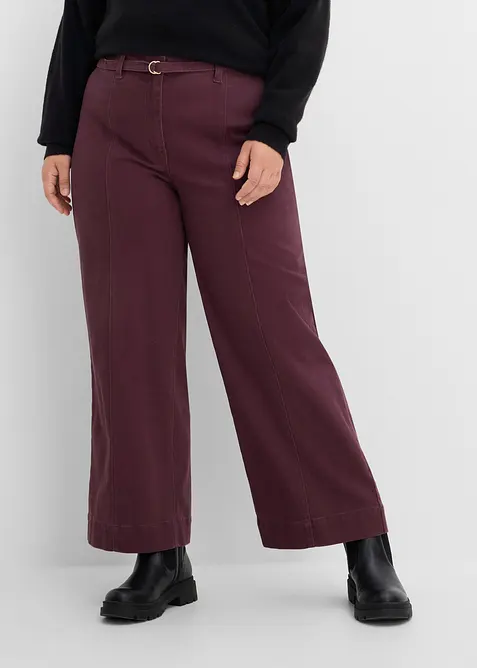 Twillhose aus elastischem Baumwoll-Mix (Doppelpack 2-tlg. Set) in lila von vorne - bonprix