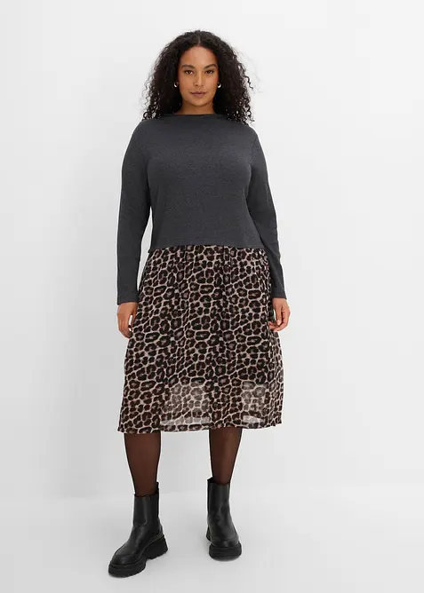 Shirtkleid im Materialmix mit reiner Baumwolle in grau von vorne (Totalaufnahme) - bonprix