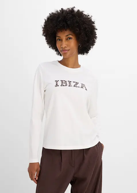 Langarmshirt (2er Pack) aus purer Baumwolle in weiß von vorne (im Anschnitt) - bonprix