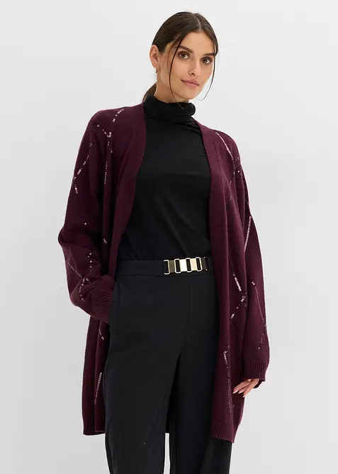 Longstrickjacke mit Pailletten in rot von vorne (im Anschnitt) - bonprix