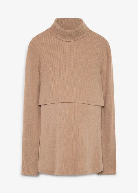 Kuscheliger Umstands- und Still-Rollkragenpullover in beige von vorne - bonprix