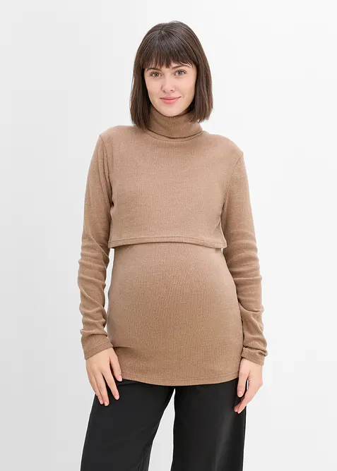 Kuscheliger Umstands- und Still-Rollkragenpullover in beige von vorne (im Anschnitt) - bonprix