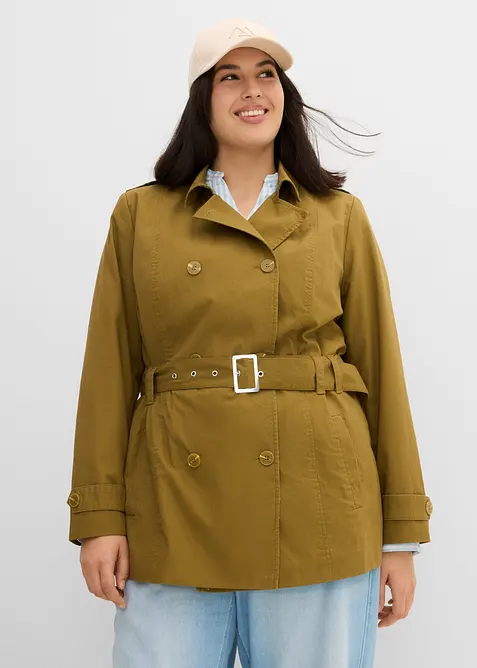 Kurzer Trenchcoat in grün von vorne (Totalaufnahme) - bonprix