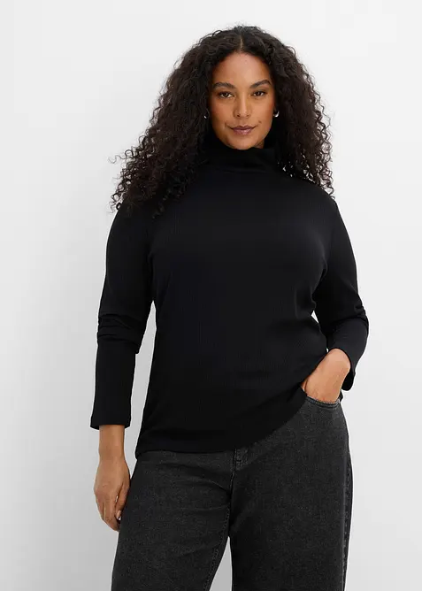 Rollkragenshirt aus reiner Baumwolle in schwarz von vorne (im Anschnitt) - bonprix