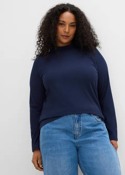 Thermoshirt mit Stehkragen in blau von vorne (im Anschnitt) - bonprix