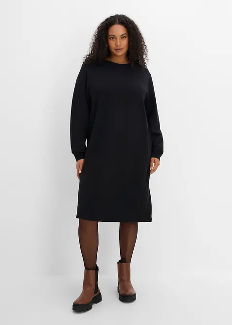 Sweatkleid aus reiner Bio-Baumwolle in schwarz von vorne (Totalaufnahme) - bonprix