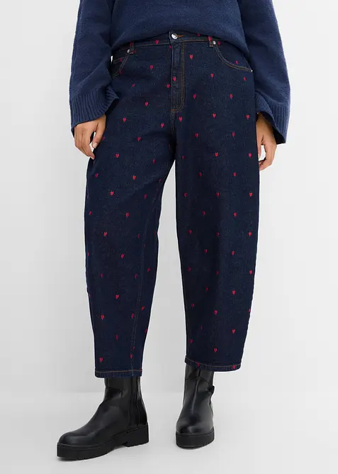 Barrel-Jeans High Waist in blau von vorne - bonprix