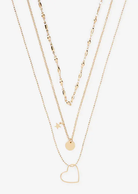 Kettenset mit unterschiedlichen Anhängern (3-tlg. Set) in gold von vorne - bonprix