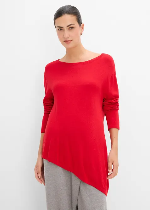 Feinstrickpullover aus feinem Viskose-Mix in rot von vorne (im Anschnitt) - bonprix