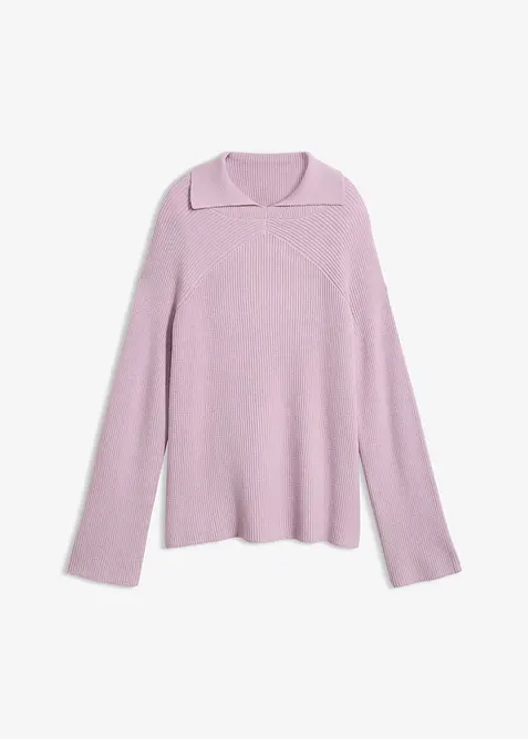 Grobstrick-Pullover mit Turtleneck in lila von vorne - bonprix