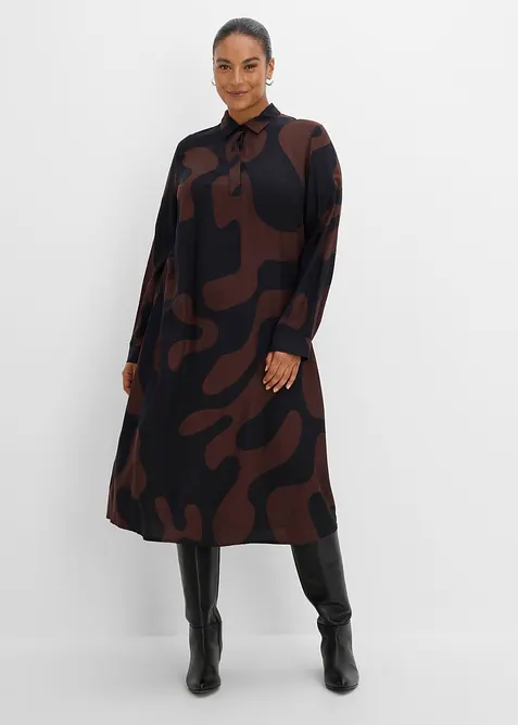 Blusenkleid aus feiner Viskose in braun von vorne (Totalaufnahme) - bonprix
