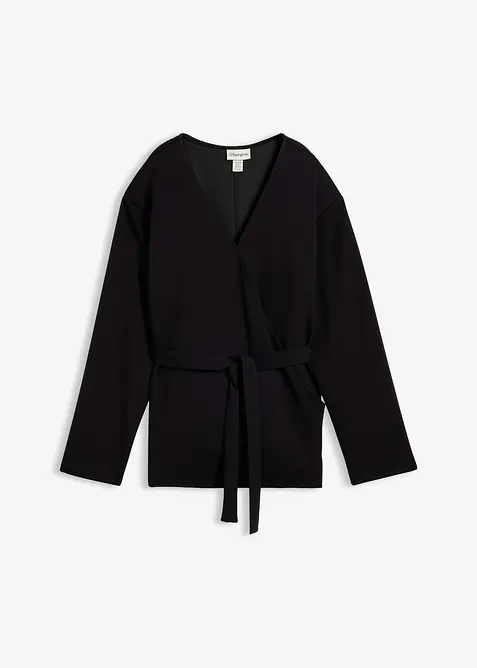 Wickelshirt aus feinem Viskose-Mix in schwarz von vorne - bonprix