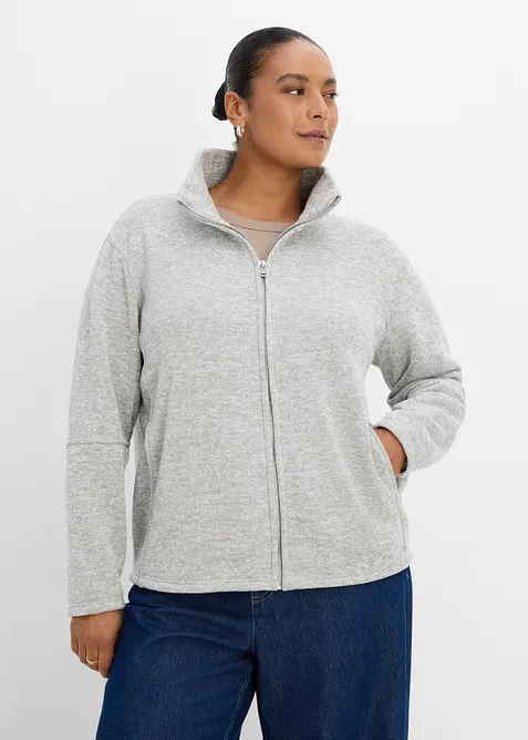 Fleecejacke mit Stehkragen in grau von vorne (im Anschnitt) - bonprix