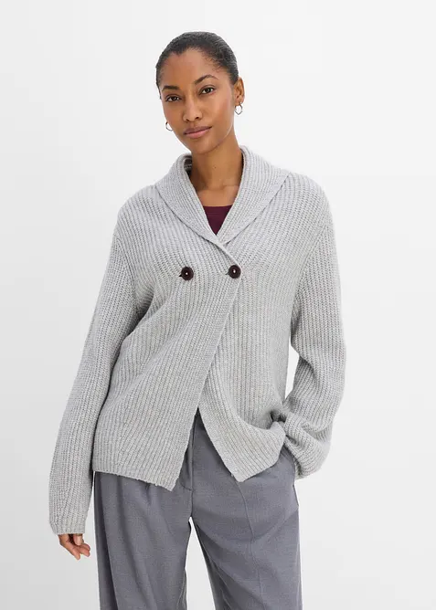 Grobstrickjacke mit Umlegekragen in grau von vorne (im Anschnitt) - bonprix