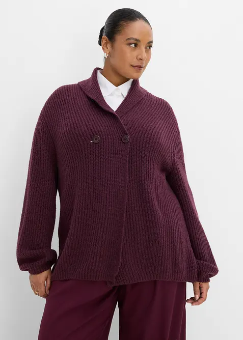 Grobstrickjacke mit Umlegekragen in rot von vorne (im Anschnitt) - bonprix