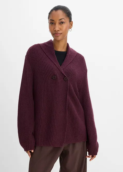 Grobstrickjacke mit Umlegekragen in rot von vorne (im Anschnitt) - bonprix